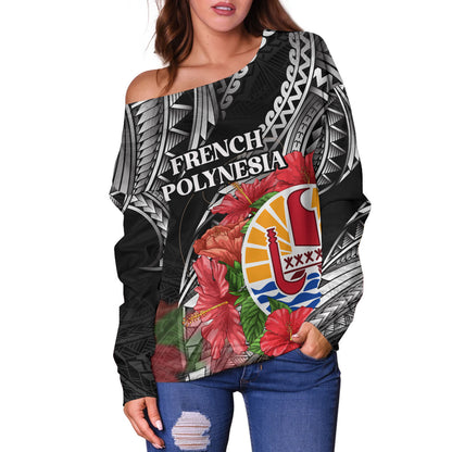 French Polynesia Custom Personalised Off Shoulder Sweatshirt Seal Hibiscus Flowers Special Style