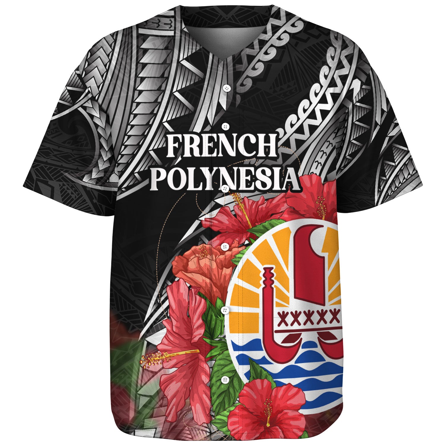 French Polynesia Custom Personalised Baseball Shirt Seal Hibiscus Flowers Special Style
