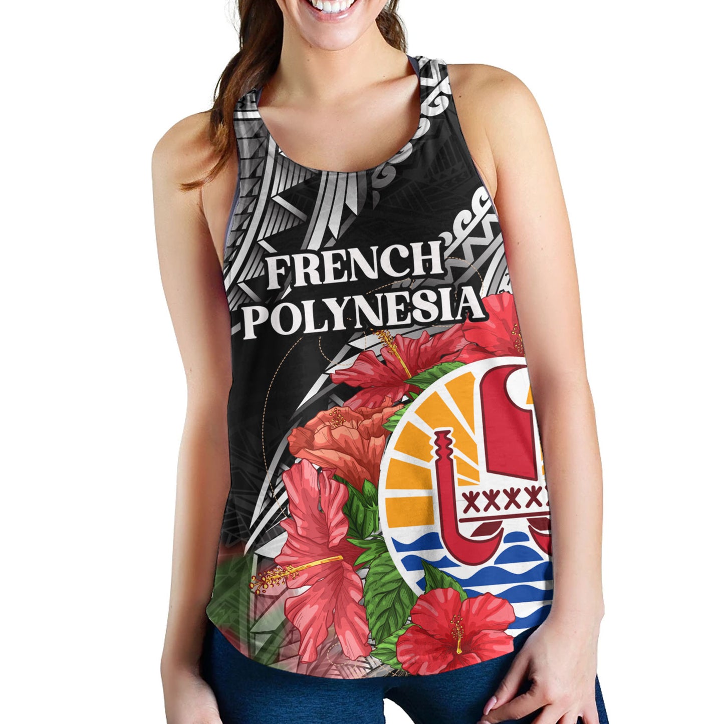 French Polynesia Custom Personalised Women Tank Seal Hibiscus Flowers Special Style
