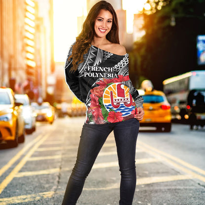 French Polynesia Custom Personalised Off Shoulder Sweatshirt Seal Hibiscus Flowers Special Style