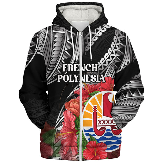 French Polynesia Custom Personalised Sherpa Hoodie Seal Hibiscus Flowers Special Style