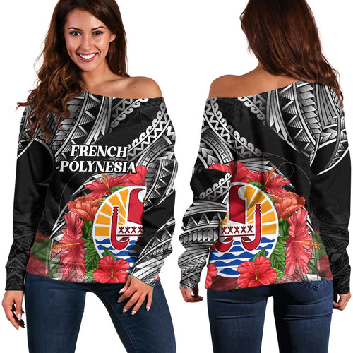 French Polynesia Custom Personalised Off Shoulder Sweatshirt Seal Hibiscus Flowers Special Style