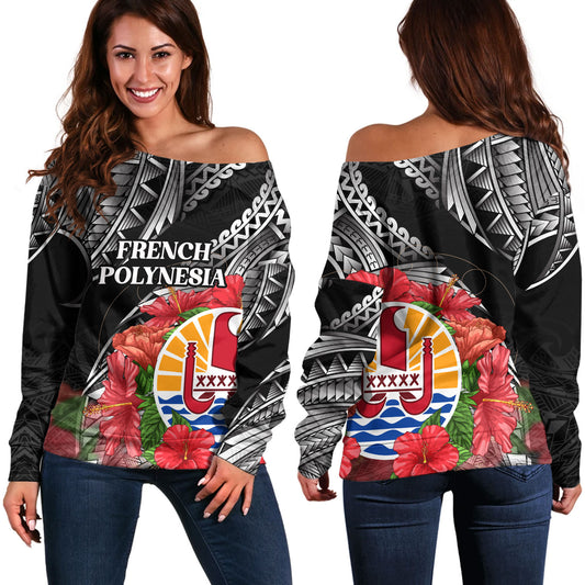 French Polynesia Custom Personalised Off Shoulder Sweatshirt Seal Hibiscus Flowers Special Style