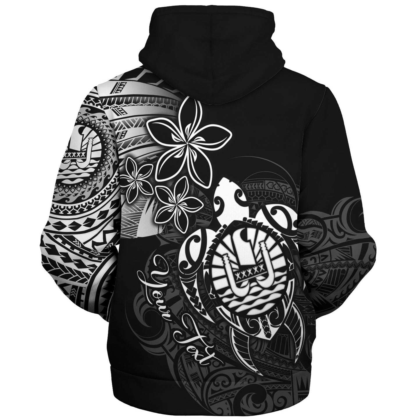 French Polynesia Custom Personalised Sherpa Hoodie Seal Turtle Plumeria Tribal Patterns