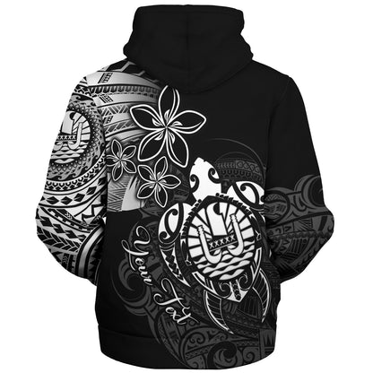 French Polynesia Custom Personalised Sherpa Hoodie Seal Turtle Plumeria Tribal Patterns