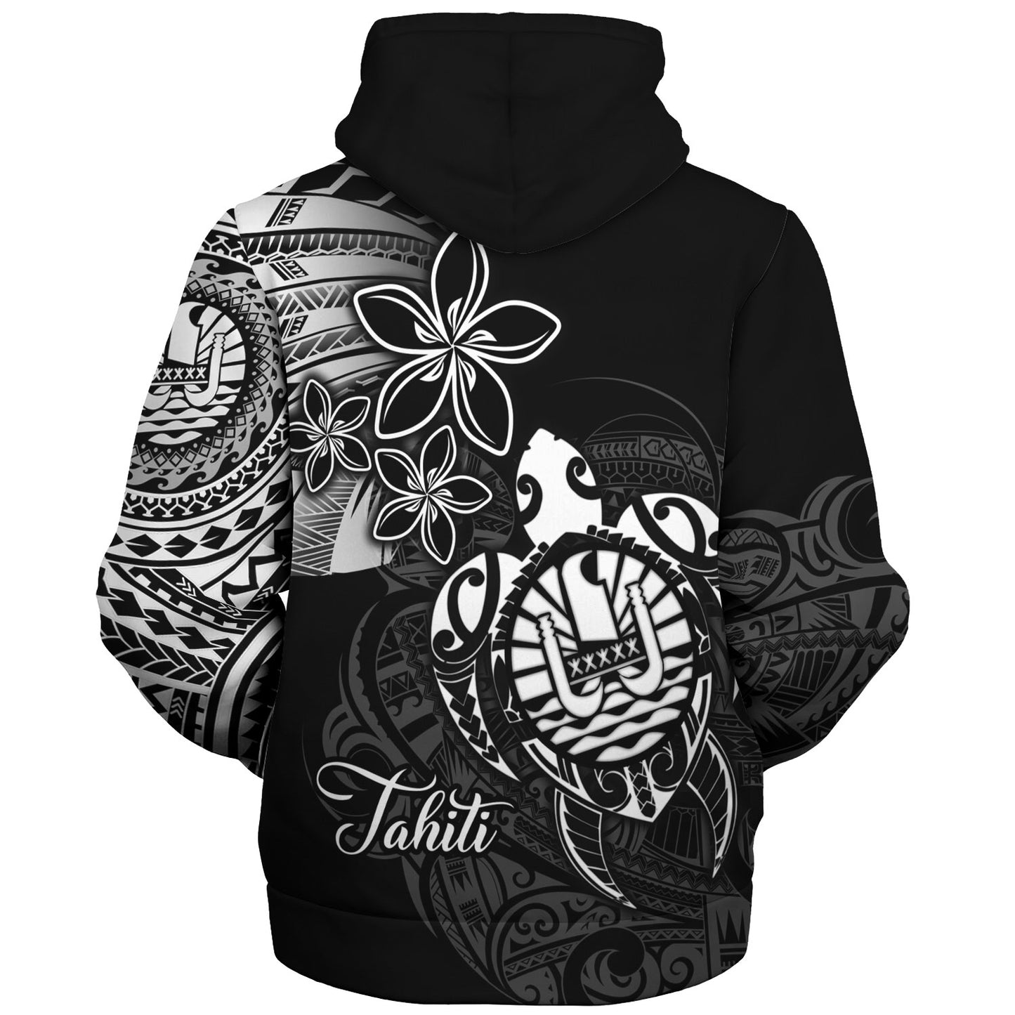 French Polynesia Custom Personalised Sherpa Hoodie Seal Turtle Plumeria Tribal Patterns
