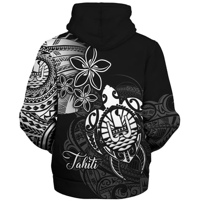 French Polynesia Custom Personalised Sherpa Hoodie Seal Turtle Plumeria Tribal Patterns