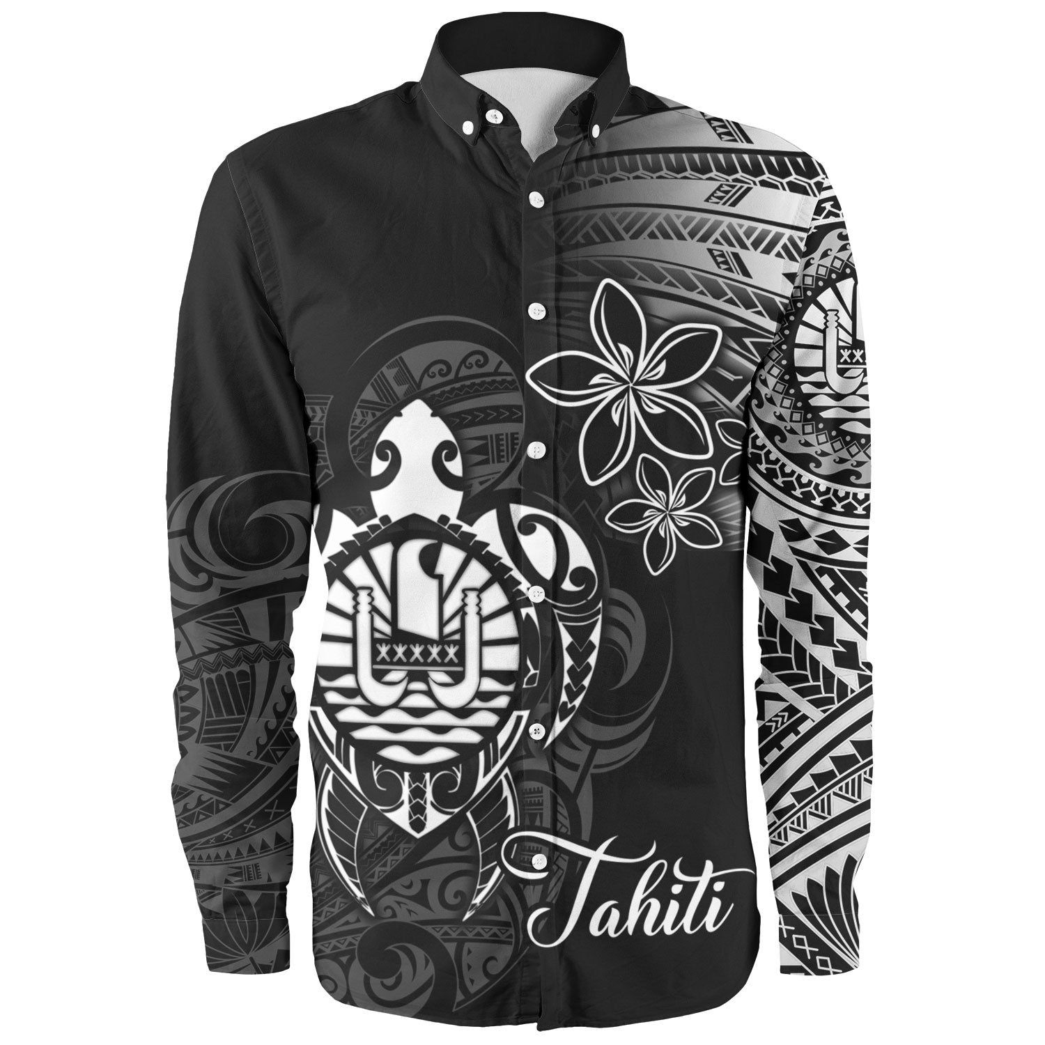 French Polynesia Custom Personalised Long Sleeve Shirt Seal Turtle Plumeria Tribal Patterns