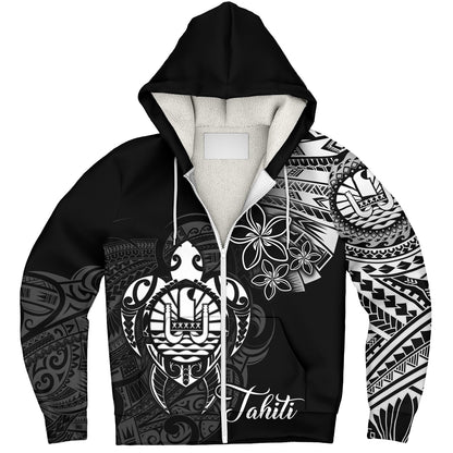 French Polynesia Custom Personalised Sherpa Hoodie Seal Turtle Plumeria Tribal Patterns