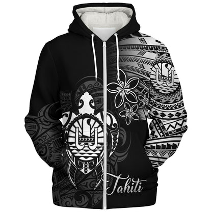 French Polynesia Custom Personalised Sherpa Hoodie Seal Turtle Plumeria Tribal Patterns