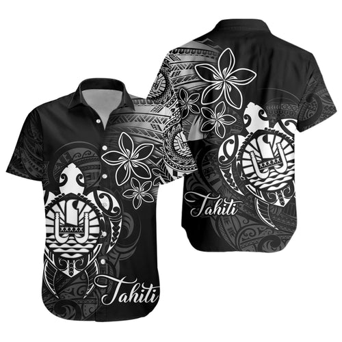 French Polynesia Custom Personalised Short Sleeve Shirt Seal Turtle Plumeria Tribal Patterns
