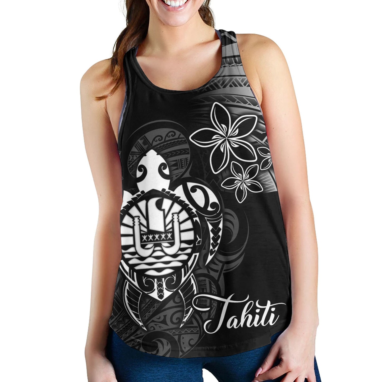 French Polynesia Custom Personalised Women Tank Seal Turtle Plumeria Tribal Patterns