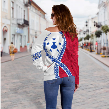 Austral Islands Off Shoulder Sweatshirt Tribal Polynesian In My Heart