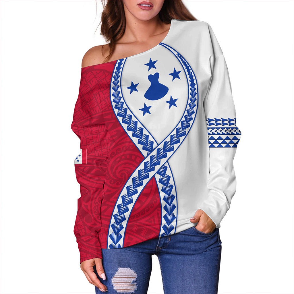 Austral Islands Off Shoulder Sweatshirt Tribal Polynesian In My Heart