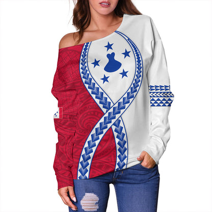 Austral Islands Off Shoulder Sweatshirt Tribal Polynesian In My Heart