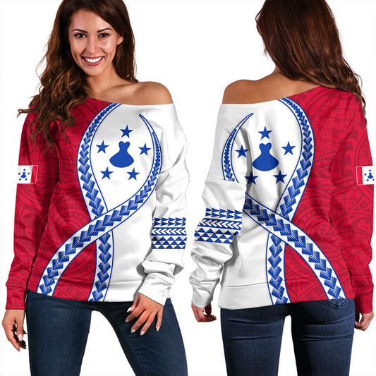 Austral Islands Off Shoulder Sweatshirt Tribal Polynesian In My Heart