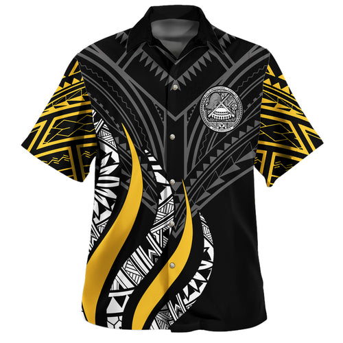 American Samoa Custom Personalised Hawaiian Shirt Strong Fire Pattern Gold