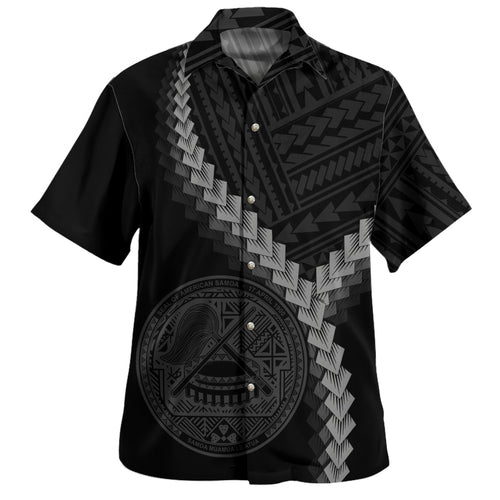 American Samoa Hawaiian Shirt Coat Of Arm Polynesian Tattoo Style