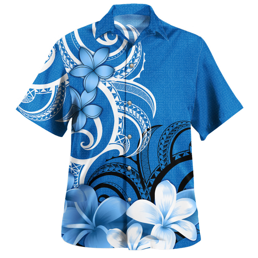 Polynesian Custom Personalised Hawaiian Shirt Floral Spirit Blue