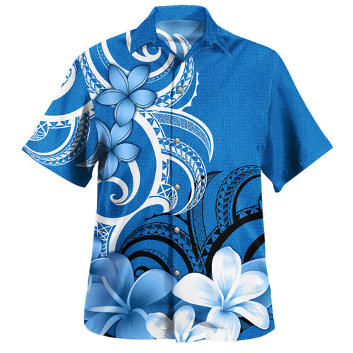 Polynesian Custom Personalised Hawaiian Shirt Floral Spirit Blue