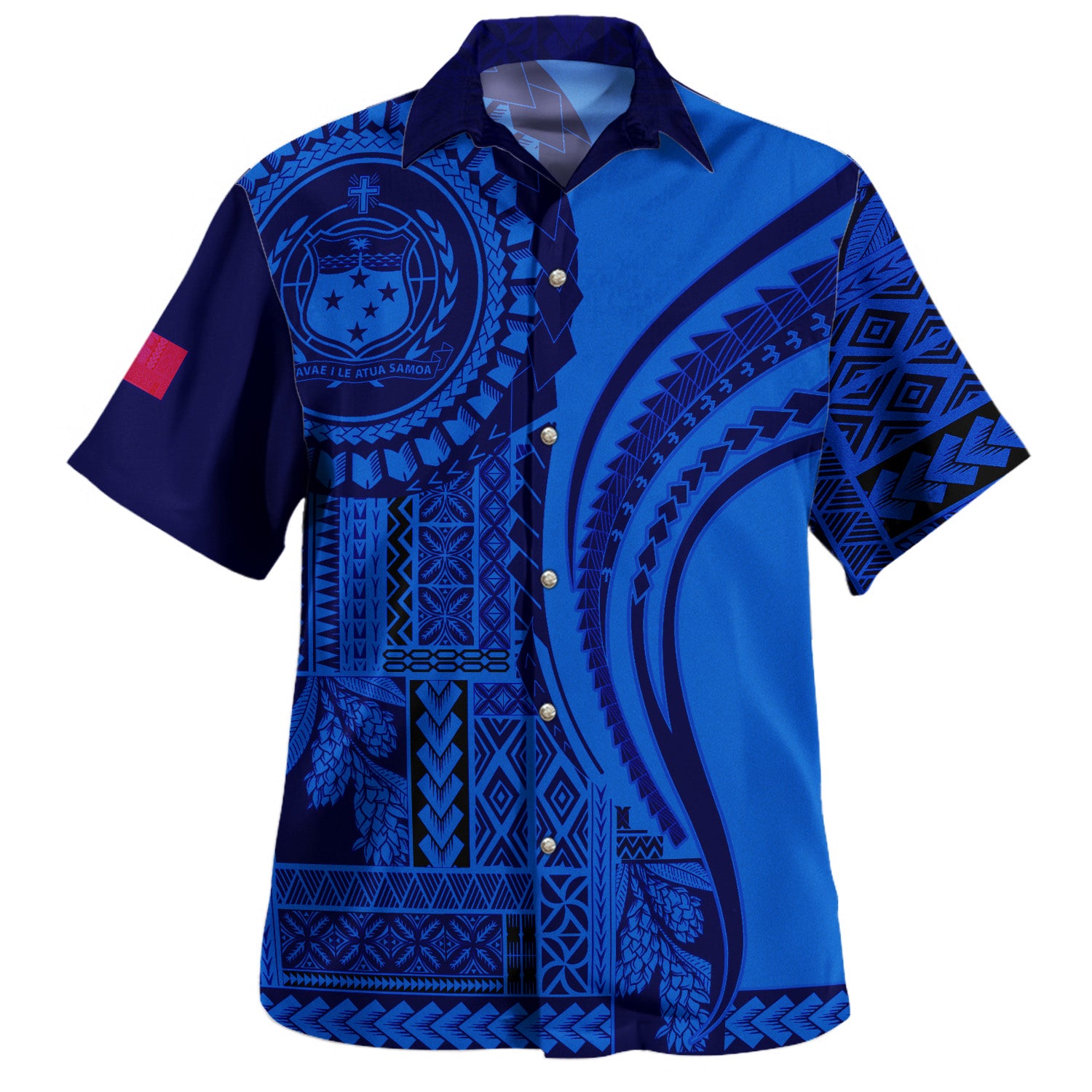 Samoa Hawaiian Shirt Seal Samoan Siapo Blue Design