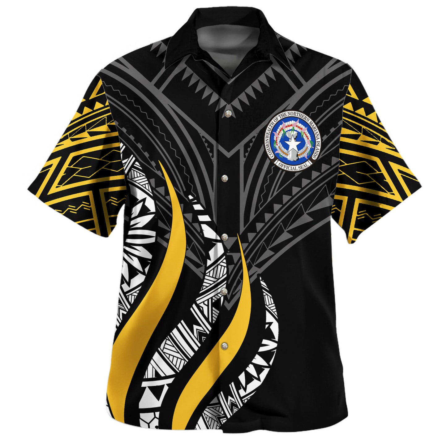 Northern Mariana Islands Custom Personalised Hawaiian Shirt Strong Fire Pattern Gold
