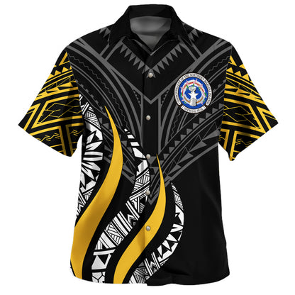 Northern Mariana Islands Custom Personalised Hawaiian Shirt Strong Fire Pattern Gold