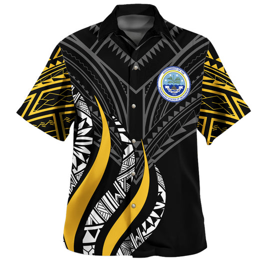 Federated States Of Micronesia Custom Personalised Hawaiian Shirt Strong Fire Pattern Gold