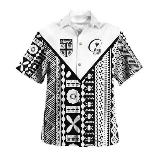 Fiji Rugby Tapa Hawaiian Shirt Fiji Flag Coat Of Arms Pattern