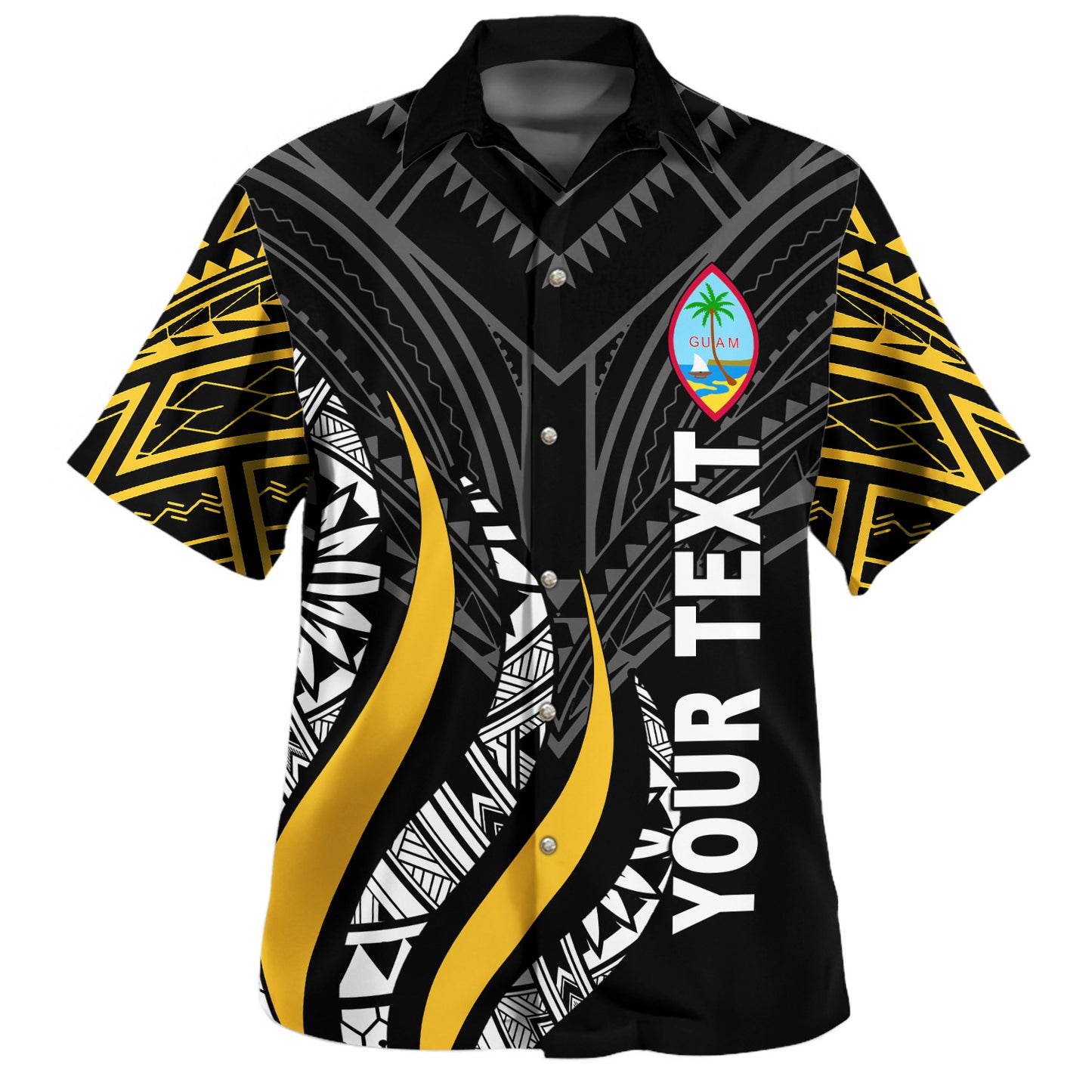 Guam Custom Personalised Hawaiian Shirt Strong Fire Pattern Gold