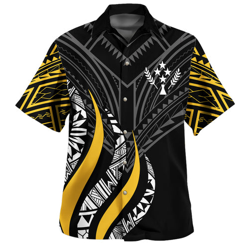 Kosrae Custom Personalised Hawaiian Shirt Strong Fire Pattern Gold