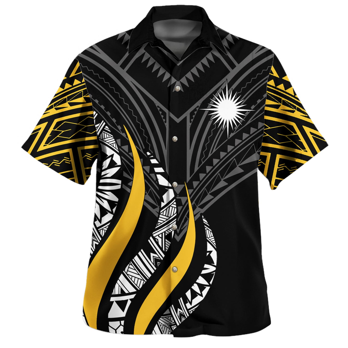 Marshall Islands Custom Personalised Hawaiian Shirt Strong Fire Pattern Gold