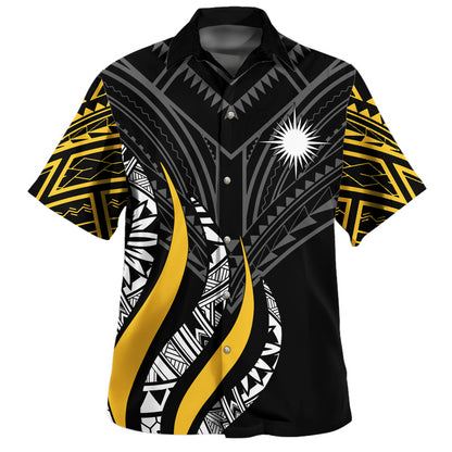 Marshall Islands Custom Personalised Hawaiian Shirt Strong Fire Pattern Gold