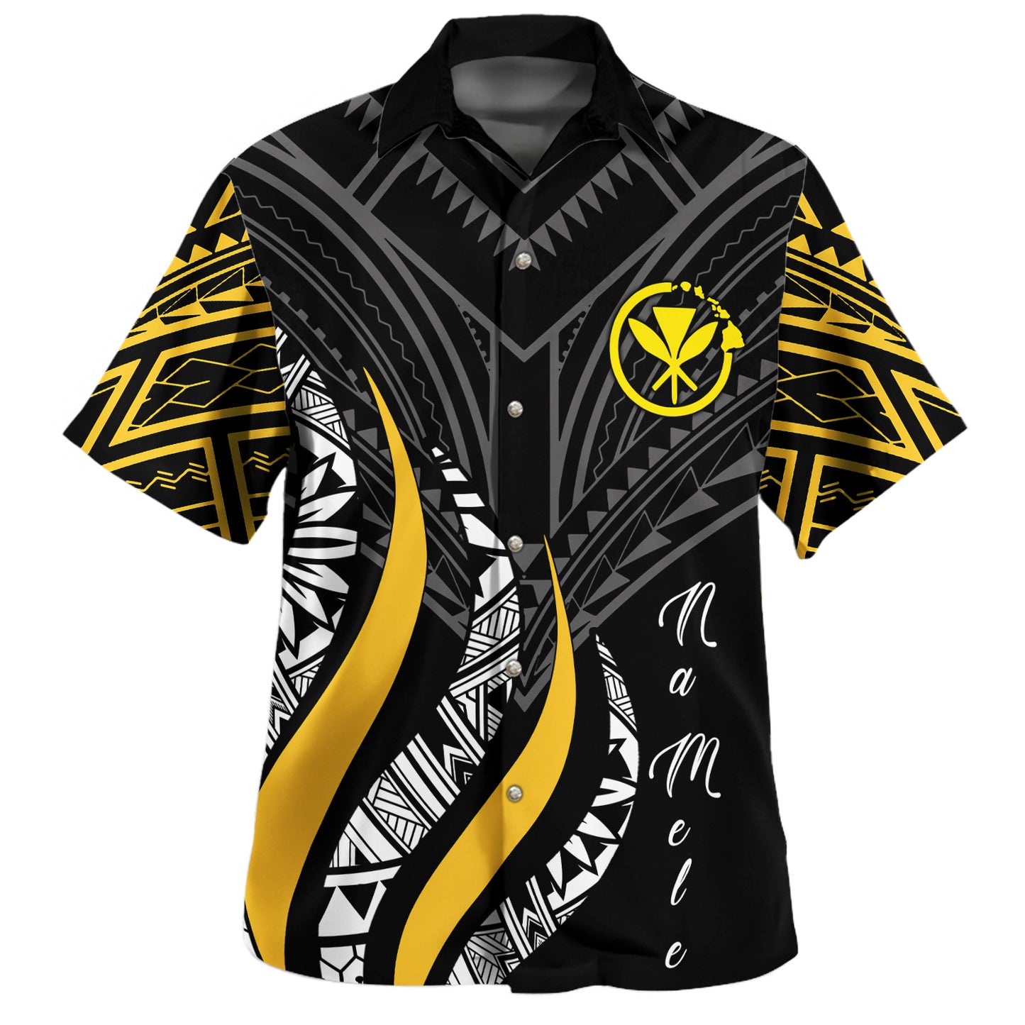 (Na Mele) Hawaii Hawaiian Shirt Strong Fire Pattern Gold