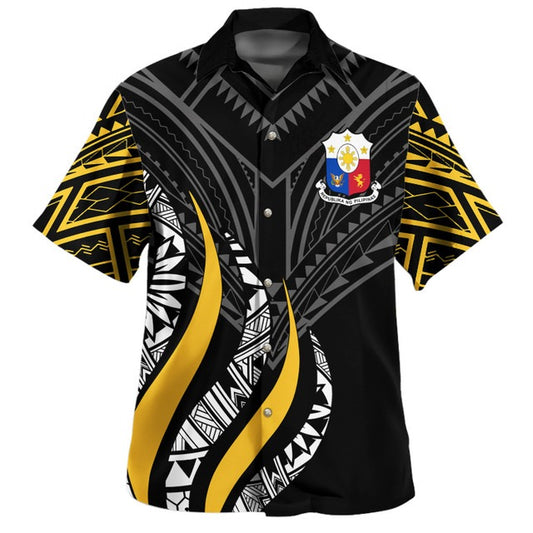 Philippines Filipino Custom Personalised Hawaiian Shirt Strong Fire Pattern Gold