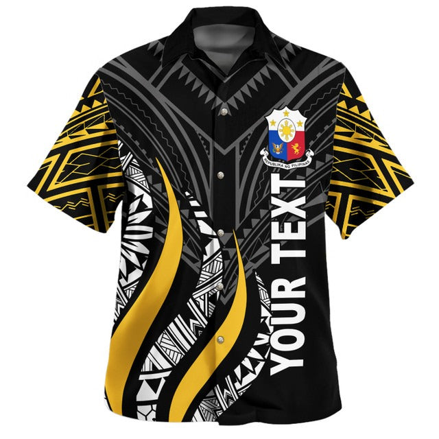 Philippines Filipino Custom Personalised Hawaiian Shirt Strong Fire Pattern Gold