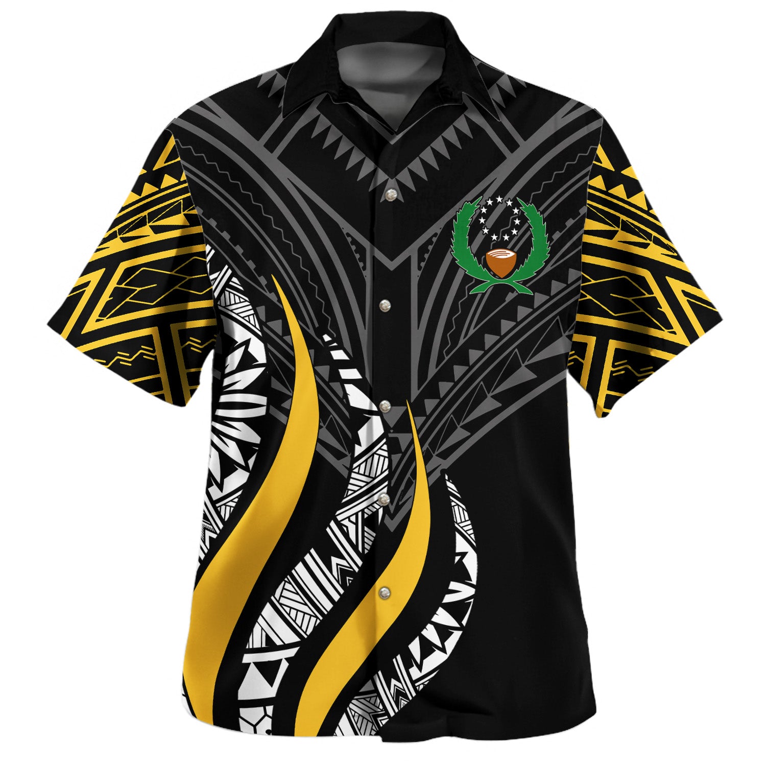Pohnpei Custom Personalised Hawaiian Shirt Strong Fire Pattern Gold