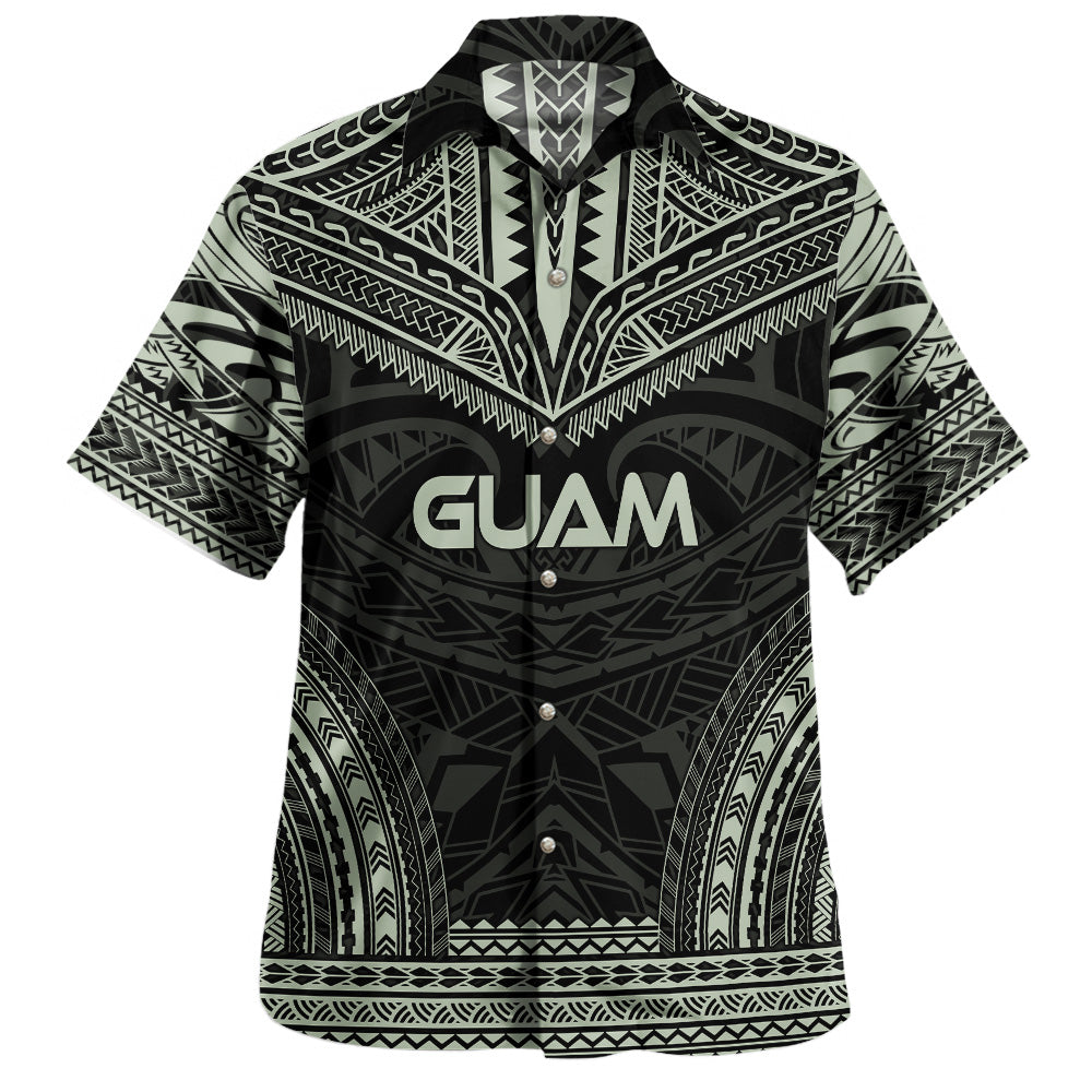 Guam Custom Personalised Hawaiian Shirt Chief Tattoo Patterns Style Sage Green