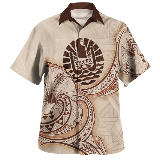Tahiti Hawaiian Shirt Hibiscus Flowers Vintage Style