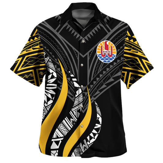Tahiti Custom Personalised Hawaiian Shirt Strong Fire Pattern Gold