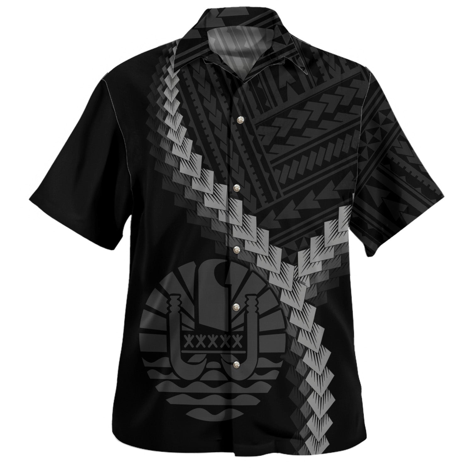 Tahiti Hawaiian Shirt Coat Of Arm Polynesian Tattoo Style