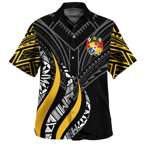 Tonga Custom Personalised Hawaiian Shirt Strong Fire Pattern Gold