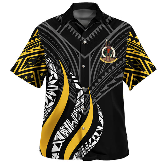 Vanuatu Custom Personalised Hawaiian Shirt Strong Fire Pattern Gold