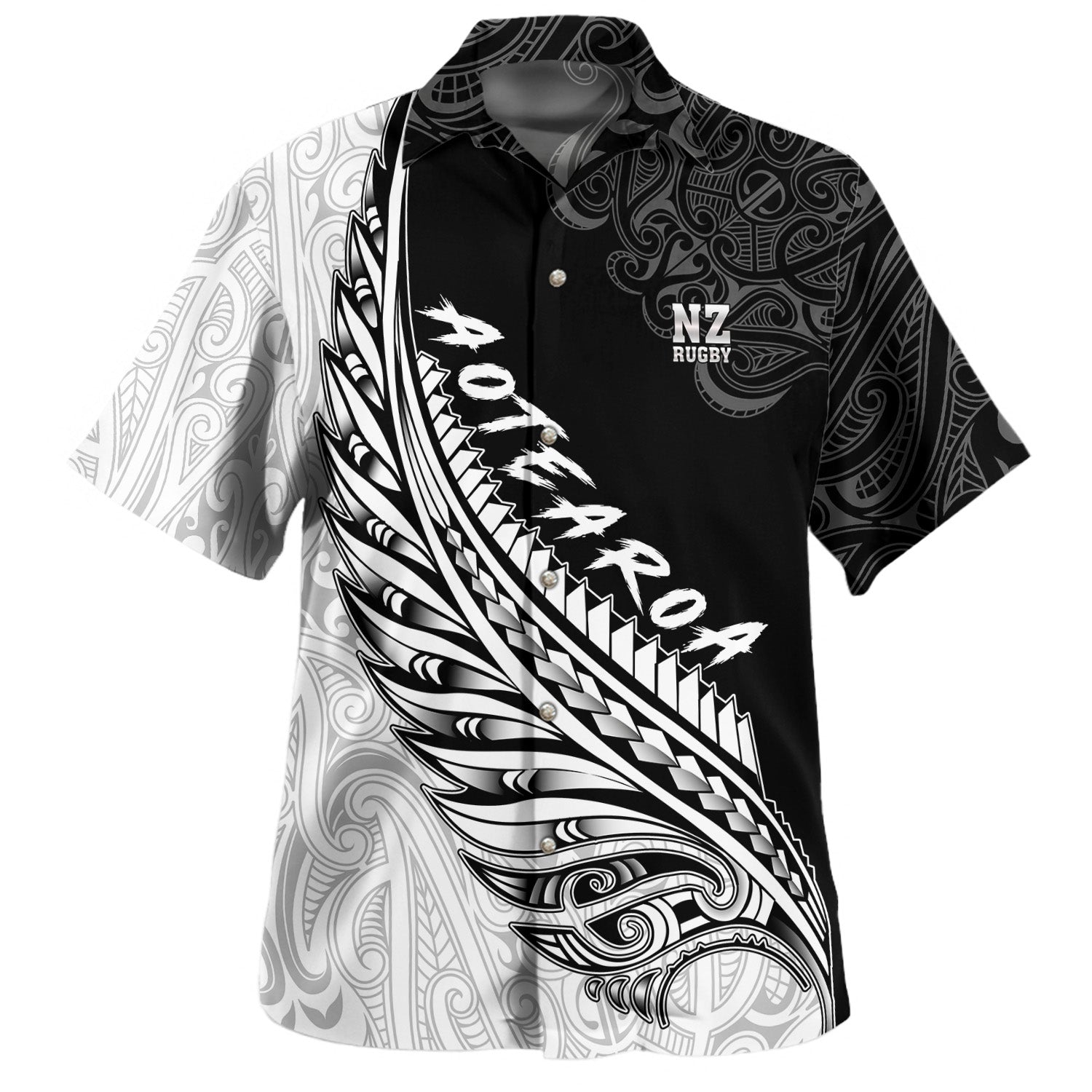 New Zealand Hawaiian Shirt Maori Silver Fern Rugby Vibe