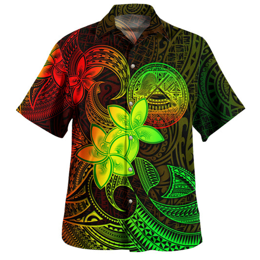 American Samoa Hawaiian Shirt Plumeria Flowers Vintage Style Reggae Colors