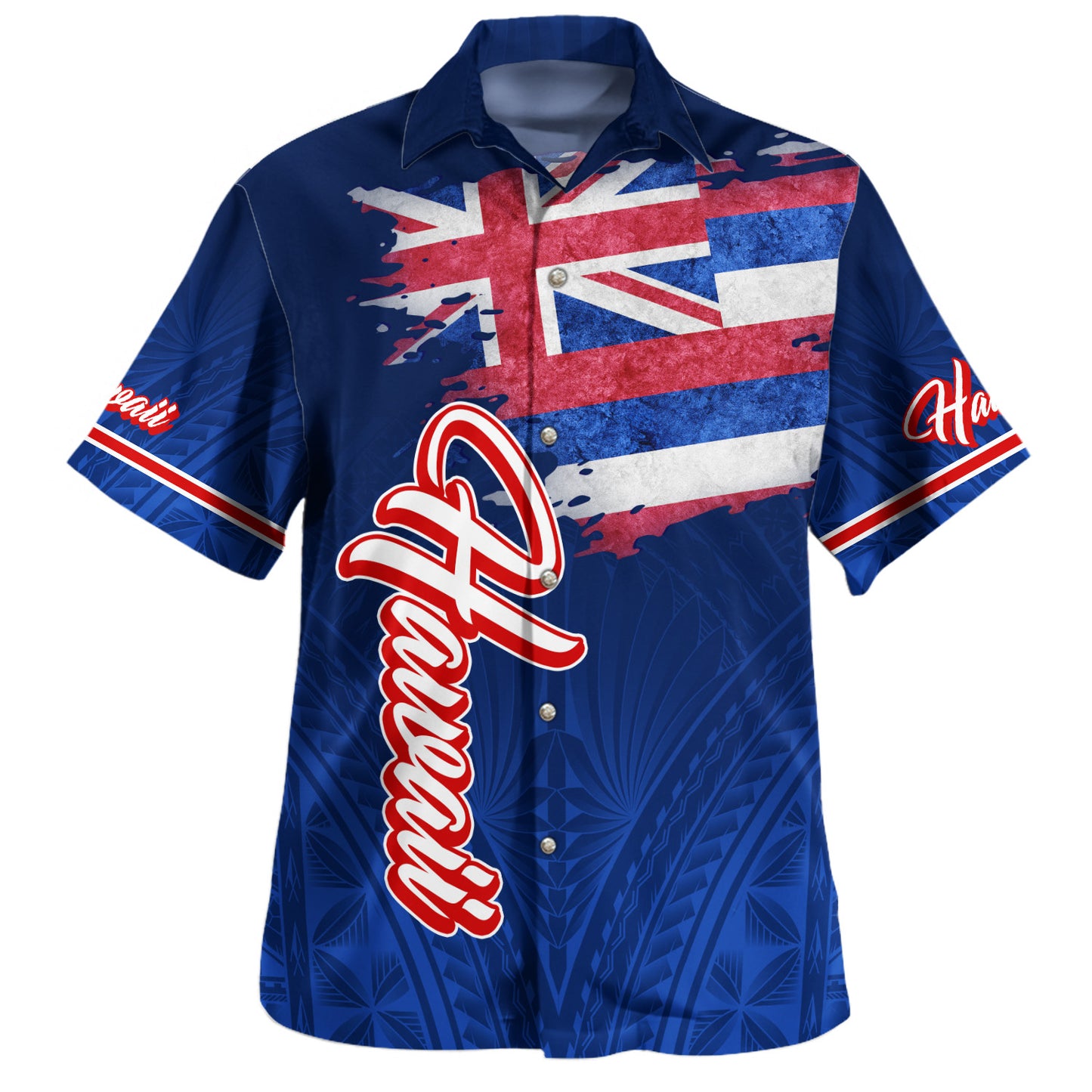 Hawaii Hawaiian Shirt Hawaii Flag Blue Color Polynesian Patterns Grunge Style