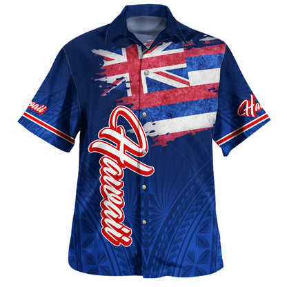 Hawaii Hawaiian Shirt Hawaii Flag Blue Color Polynesian Patterns Grunge Style