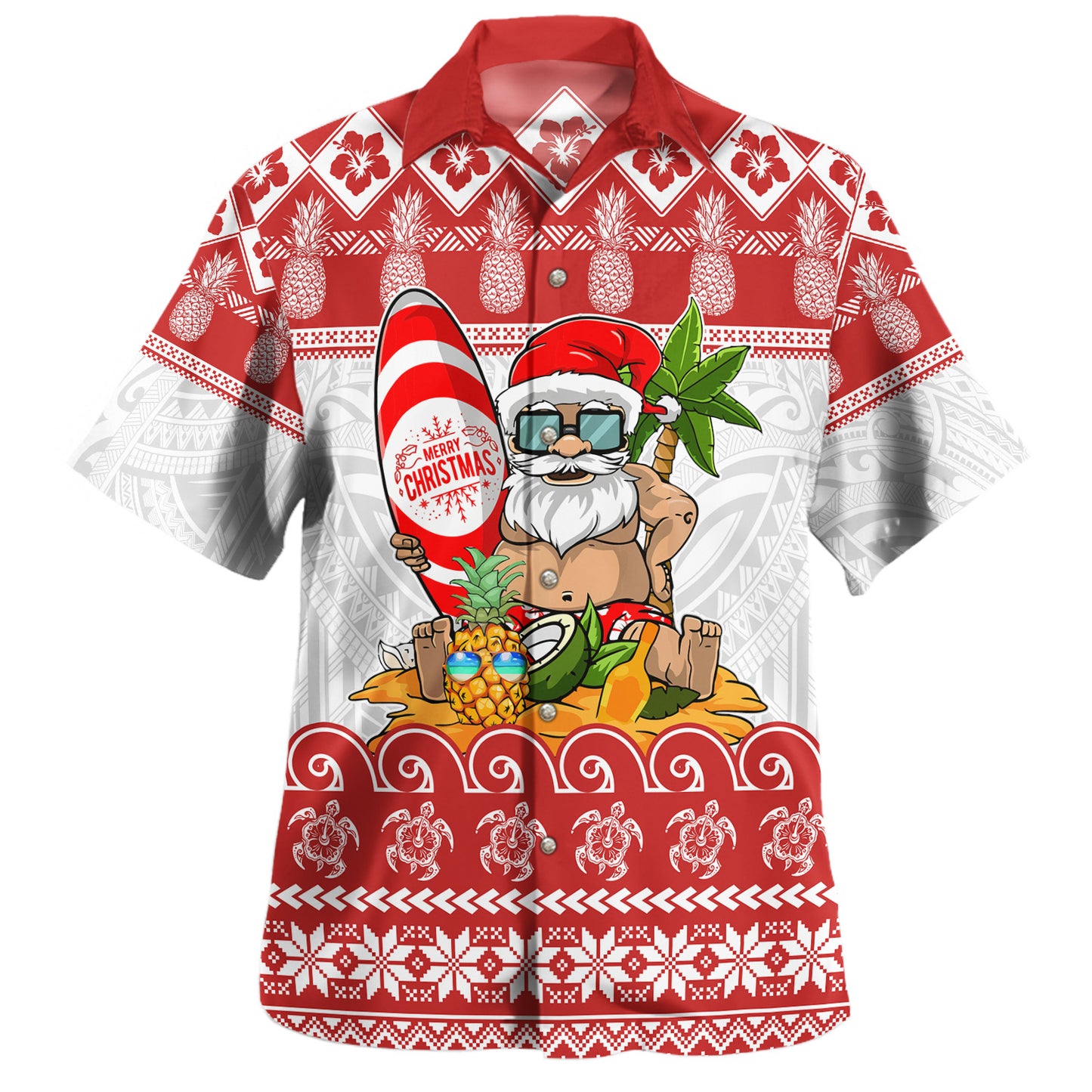 Hawaii Hawaiian Shirt Santa Surfing Merry Christmas Kanaka Maoli