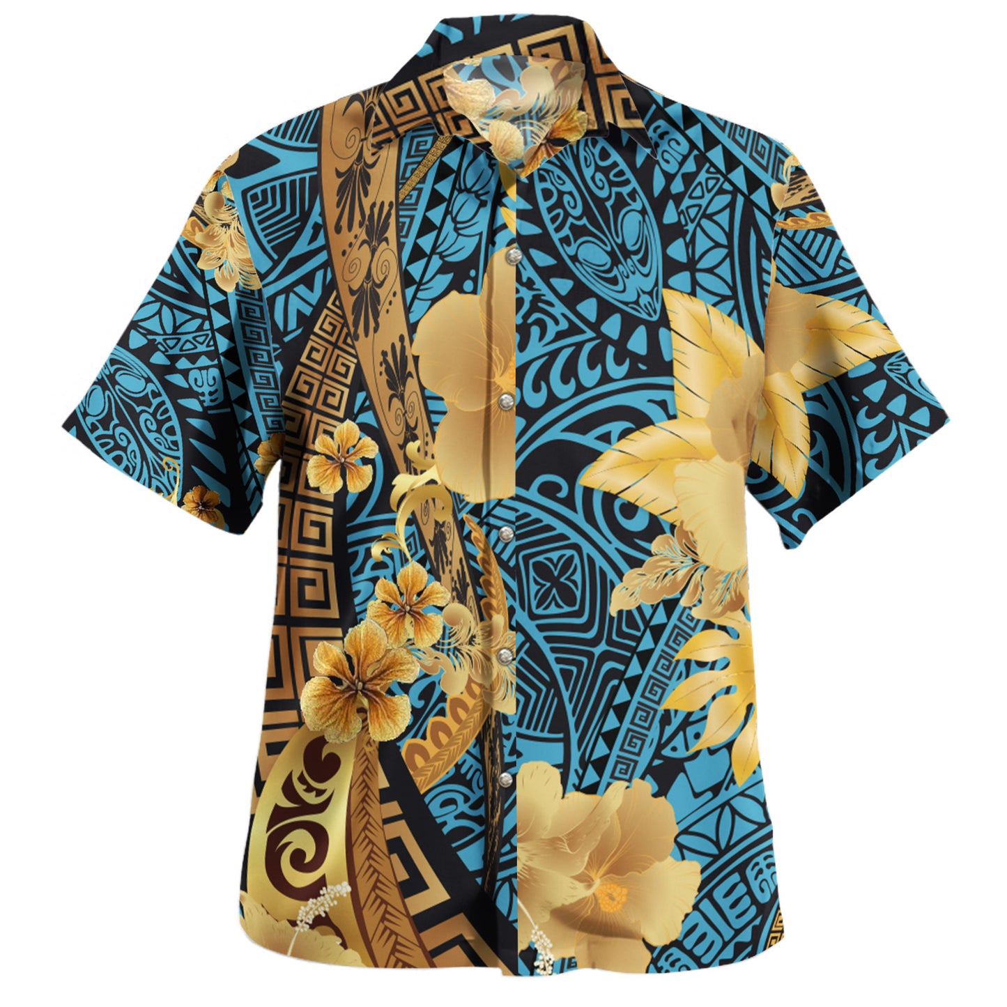 Polynesian Tribal Patterns Hibiscus Flowers Golden Color Puletasi And Shirt