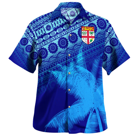 Fiji Hawaiian Shirt Happy Fiji Day Fijian Masi x Tropical Palm Leaf Tribal Curve Style